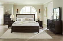 Load image into Gallery viewer, Neymorton California King Upholstered Panel Bed with Mirrored Dresser and 2 Nightstands
