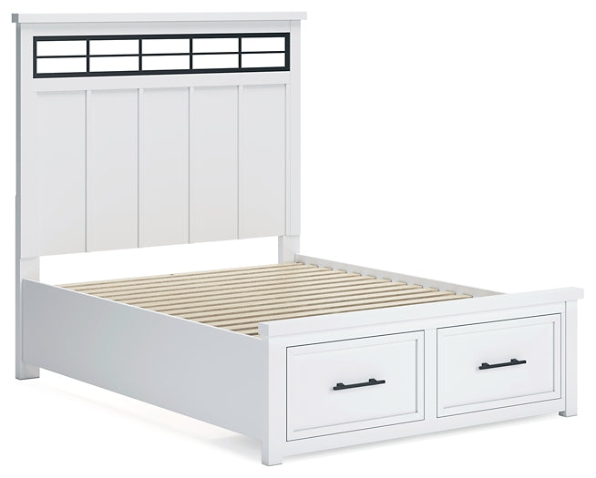 Ashbryn Queen Panel Storage Bed with Mirrored Dresser and Nightstand