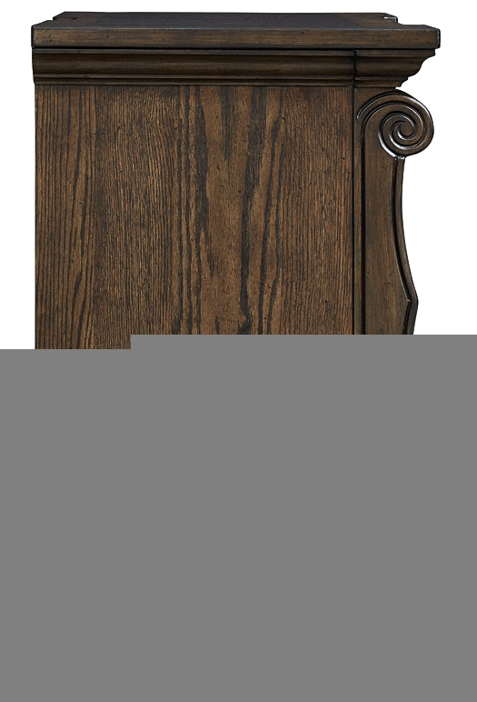 Maylee Queen Upholstered Bed with Mirrored Dresser and Nightstand