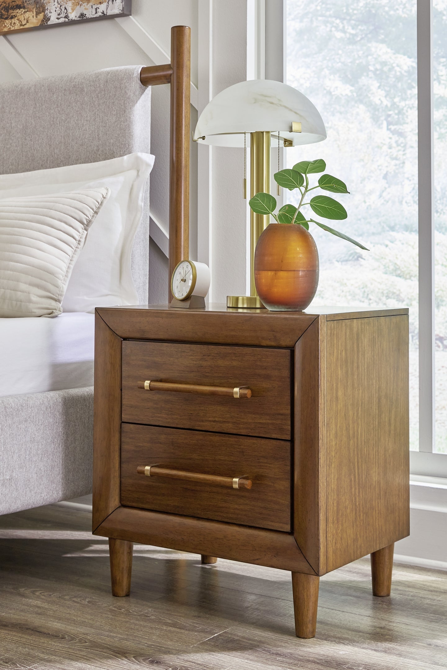 Lyncott California King Upholstered Bed with Mirrored Dresser, Chest and Nightstand