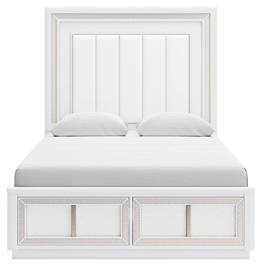 Chalanna Queen Upholstered Storage Bed with Mirrored Dresser, Chest and Nightstand