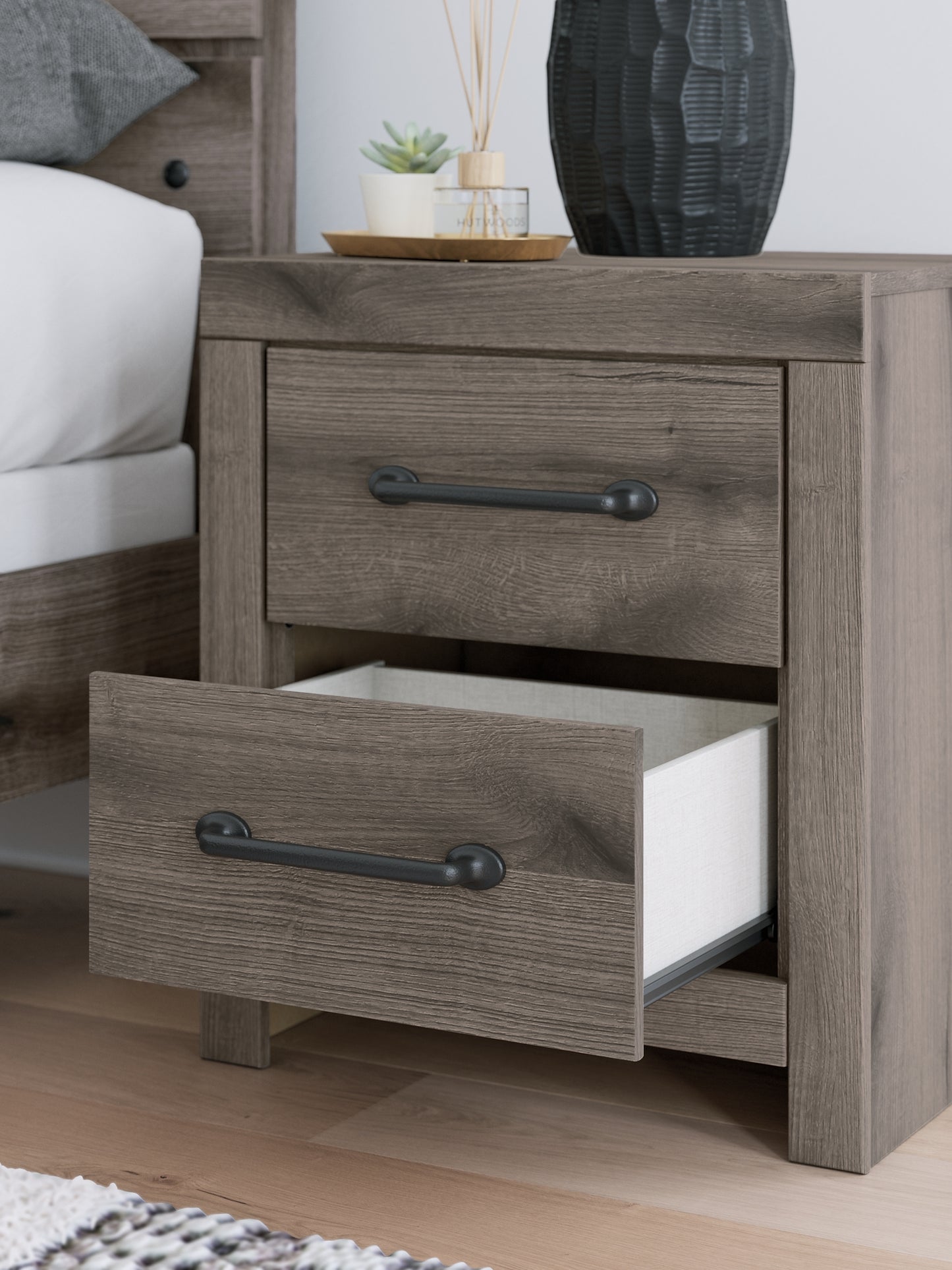 Graystorm Full Panel Bed with Storage with Mirrored Dresser, Chest and Nightstand
