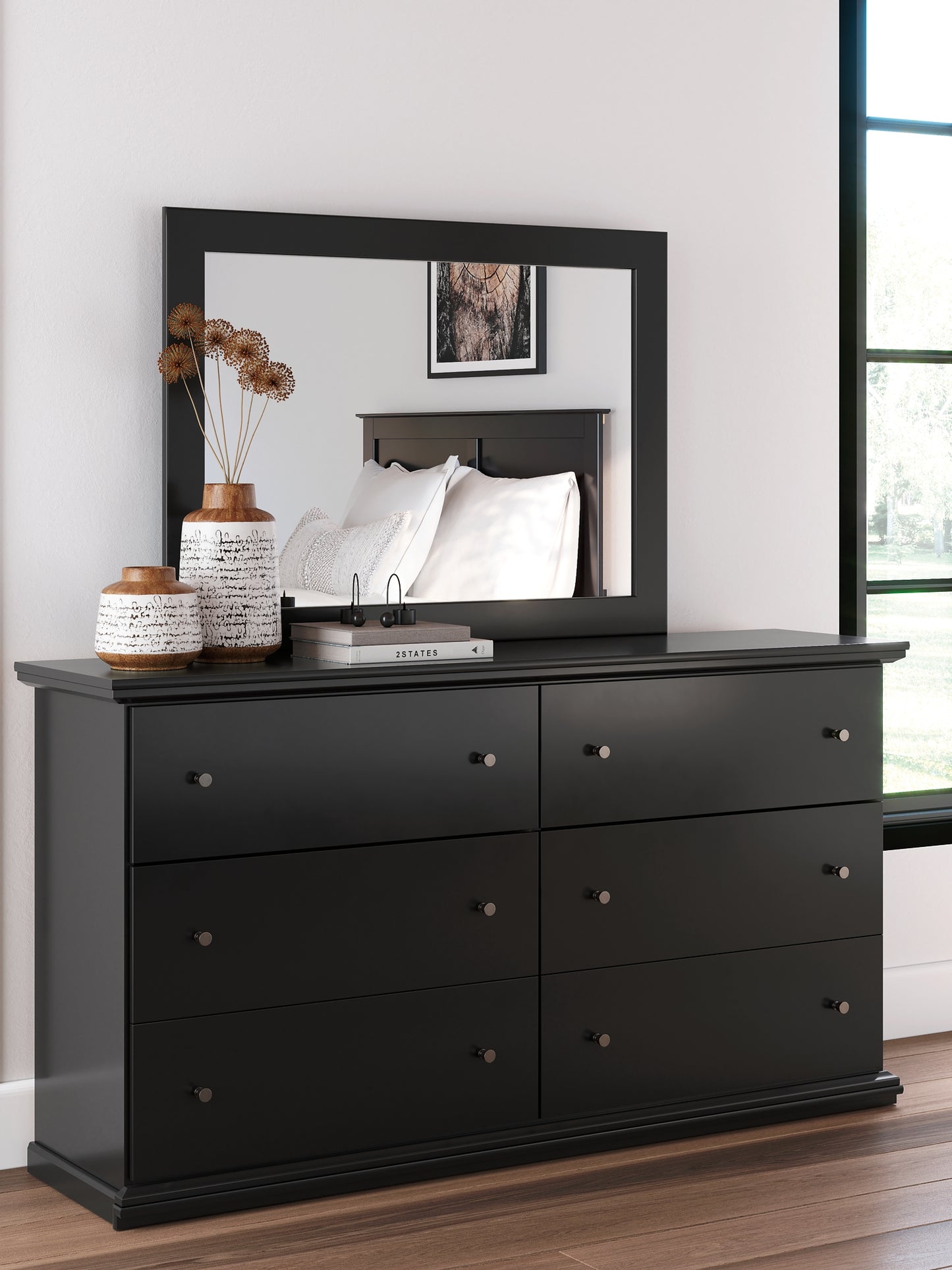 Maribel Queen Panel Bed with Mirrored Dresser, Chest and Nightstand