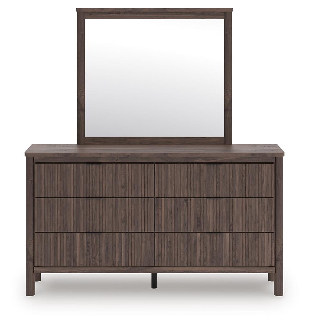 Pamytta King Upholstered Panel Platform Bed, Dresser, Mirror, Chest and Nightstand