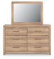 Kinlanni Queen Upholstered Panel Bed, Dresser, Mirror and Nightstand
