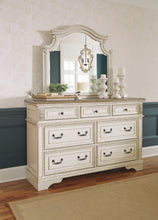 Load image into Gallery viewer, Realyn California King Upholstered Panel Bed with Mirrored Dresser
