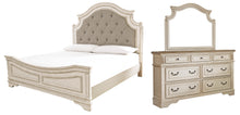 Load image into Gallery viewer, Realyn California King Upholstered Panel Bed with Mirrored Dresser
